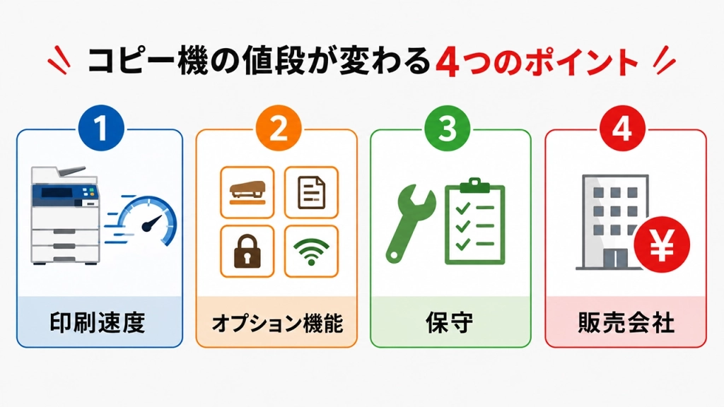 コピー機の値段が変わる主な4つのポイント