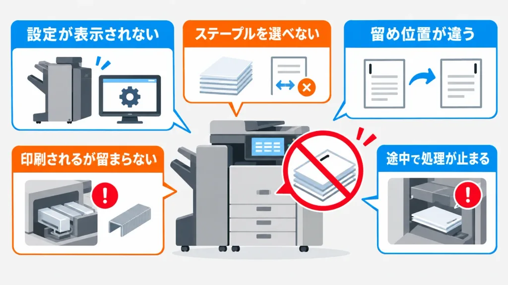 コピー機・複合機でホチキス留めできないときの確認ポイント